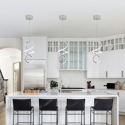 MAYNA Modern Kitchen Island Lights, 4000K LED Dining Room Light Fixture, 18W Adjustable Height Modern Led Chandelier for Kitchen Bedroom Kitchen Island Cafe, 3 Pack (Chrome)