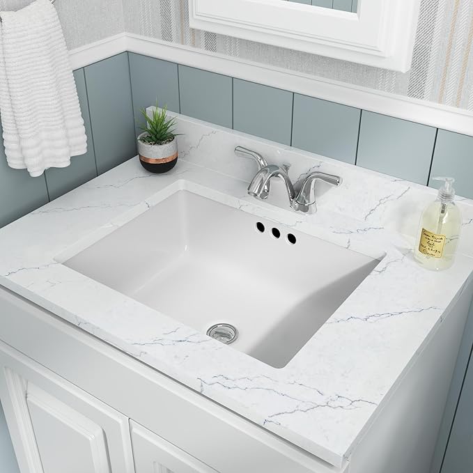 MSI 19.75” (L) x 15.75” (W) x 7.125” (H) Flat Rectangle Porcelain Ceramic Undermount Bathroom Vanity Vessel Sink, White