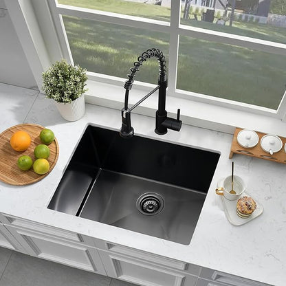 24 Inch Undermount Laundry Sink with Faucet Combo-Bokaiya 24x18x12 Black Stainless Steel Laundry Utility Sink Outdoor 16 Gauge Deep Single Bowl Laundry Room Sink