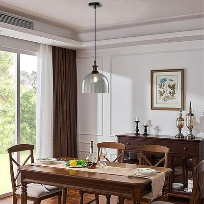 Modern Pendant Lights for Kitchen Island, Industrial Rustic Hanging Ceiling Lighting Fixtures, Glass Dome Lampshade Chandelier, 7.86" Handmade Bell Shaped Lamp Shade, Smoke Grey