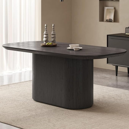 Large Oval Dining Table for 6, 70" Modern Dining Room Table for Kitchen, Living Room 6 Seaters Kitchen Tables with Oval Base, Rectangular Dinner Tables with 1.88" Thick Tabletop, Black