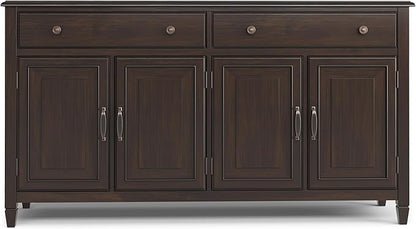 SIMPLIHOME Connaught Buffet - 67 inch Wide Solid Wood 4 Door Sideboard Cabinet in Dark Chestnut Brown, Traditional Dining Room Storage for Kitchen or Living Room with 2 Drawers and Adjustable Shelves
