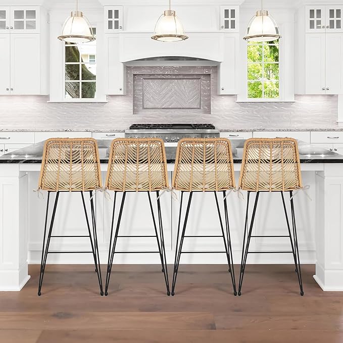 IDZO Rattan Counter Height Bar Stools, 36.5" Tall, 400lbs Capacity, Durable Steel Frame, Plush Cushions, Use for Outdoor & Indoor, Ideal for Kitchen Island & Bar, Stylish Bar Stools Set of 2