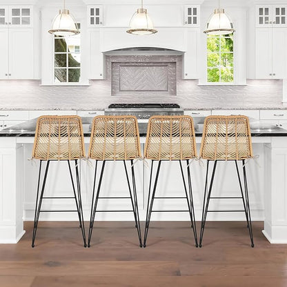 IDZO Rattan Counter Height Bar Stools, 36.5" Tall, 400lbs Capacity, Durable Steel Frame, Plush Cushions, Use for Outdoor & Indoor, Ideal for Kitchen Island & Bar, Stylish Bar Stools Set of 2