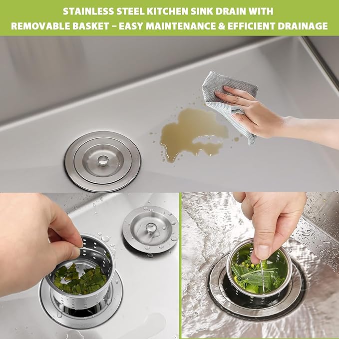 33 Inch Drop In Kitchen Sink - 33x22 Topmount 16 Gauge Stainless Steel Single Bowl Drop In Kitchen Sink 9" Deep Basin with Drain Assembly