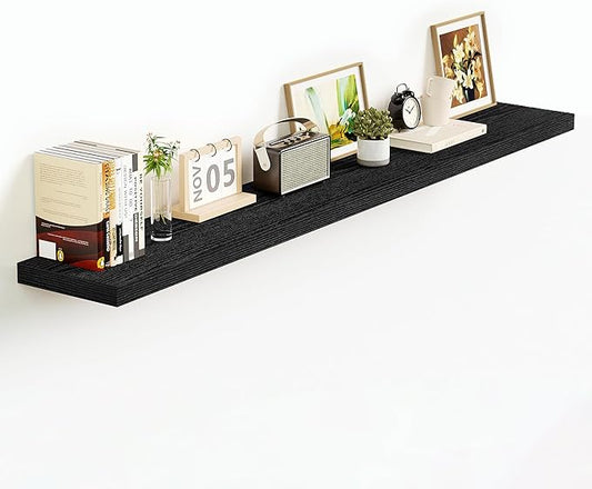 Vivelove 48 Inch Floating Shelves, Deep Wall Shelves with Invisible Brackets, Display Shlf for Bathroom Living Room Kitchen Bedroom Office Farmhouse Home Decor, 48" X 9.3" X 1.5" - Set of 1, Black