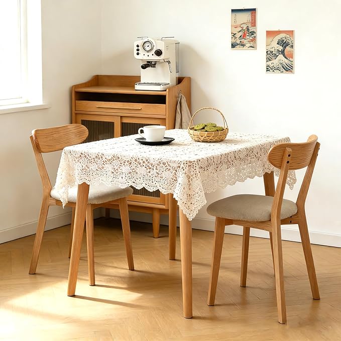 Dining Chairs Set of 2, Solid Oak Wood Frame with Pear White Thick Upholstered Seat, Mid-Century Modern Wooden Curved Backrest, Heavy Duty 400 lb Capacity Padded Chairs for Dining Room & Kitchen