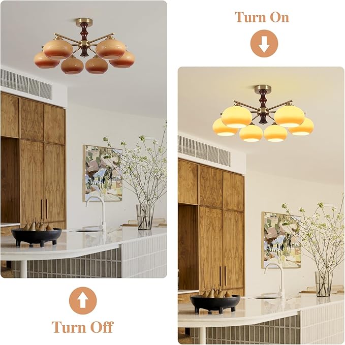 KCO Lighting MCM Gold Ceiling Light Fixture Flush Mount Vintage Glass Ceiling Lights Retro Sputnik Ceiling Light Rustic Farmhouse Chandeliers for Dining Room