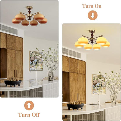 KCO Lighting MCM Gold Ceiling Light Fixture Flush Mount Vintage Glass Ceiling Lights Retro Sputnik Ceiling Light Rustic Farmhouse Chandeliers for Dining Room