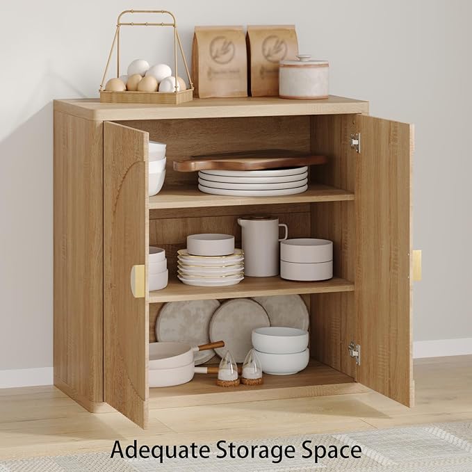 Modern Kitchen Sideboard with Storage, 31.5" Buffet Cabinet with 3 Adjustable Shelves and 2 Doors for Dining Room, Living Room, Hallway & Coffee Bar (Light Oak)