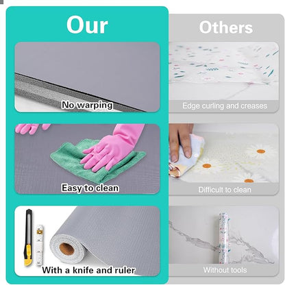 Drawer and Shelf Liner for Kitchen Cabinet,Non-Adhesive Cabinet Liner 18in x 20FT,Waterproof Shelf Paper Non-Slip Mats Cupboard Liners Contact Protect Dresser/Shelves/Table-Grey
