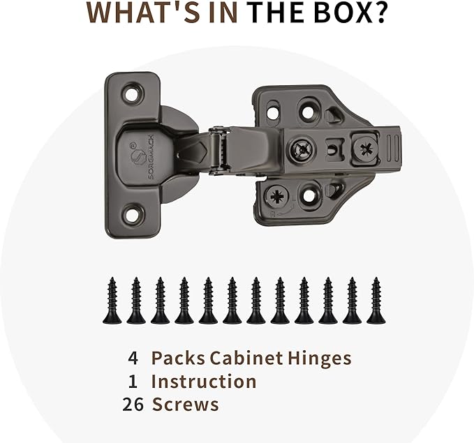 4 Pack Inset Overlay Soft Close Cabinet Hinges 105° Frameless 3 Way Adjustable Soft Close Hinges for Cabinet Doors Kitchen Cabinet Door Hinges with Screws
