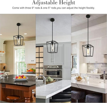 Black Pendant Lights Kitchen Island, 1-Light Farmhouse Kitchen Pendant Lighting Over Island, Metal Cage Island Hanging Lights for Kitchen, Dining Room, Entryway, Hallway, Foyer