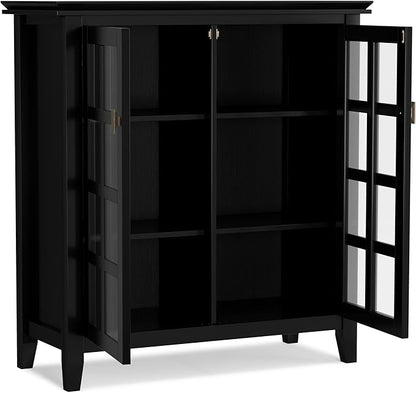 SIMPLIHOME Artisan SOLID WOOD 38 inch Wide Transitional Medium Storage Cabinet in Black for the Living Room, Entryway and Family Room