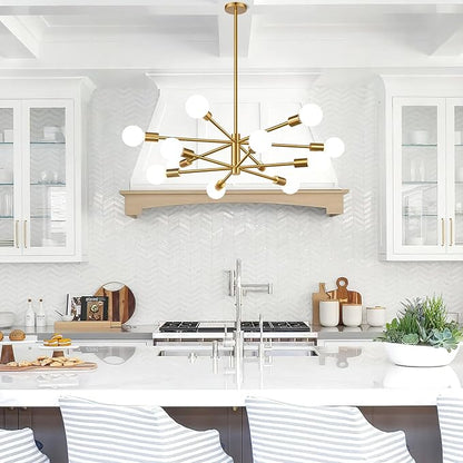 33" Modern Chandelier Ceiling Light Fixture, 12-Light Sputnik Chandeliers Brushed Gold Mid Century Chandelier Over Table, Height Adjustable Chandeliers for Dining Room Living Room (Bulbs Not Included)