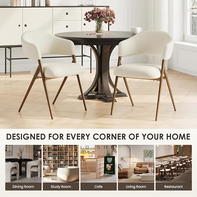 COLAMY Dining Chairs Set of 4, Mid Century Modern Dining Room Kitchen Dinner Chairs with Iron Legs, Open Back and Padded Seat, for Living Room/Bedroom/Restaurant/Cafe, Beige