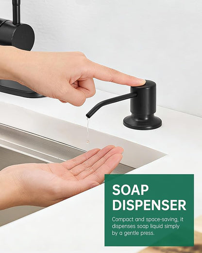 AIMADI Black Kitchen Faucet with Soap Dispenser and Pull Down Sprayer, Matte Black Commercial Spring Single Handle Stainless Steel Sink Faucet for Farmhouse Camper Laundry Rv Bar
