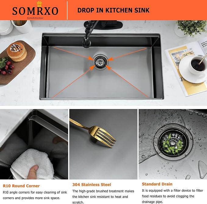 36x19 Black Undermount Kitchen Sink - 16 Gauge Stainless Steel Black Kitchen Sink Undermount 36 Inch,10 Inch Deep Single Bowl Workstation Sinks Includes Cutting Board & Colander