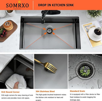 36x19 Black Undermount Kitchen Sink - 16 Gauge Stainless Steel Black Kitchen Sink Undermount 36 Inch,10 Inch Deep Single Bowl Workstation Sinks Includes Cutting Board & Colander