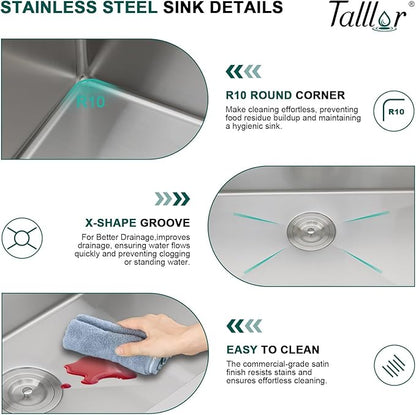 Outdoor Kitchen Sink - Drop In Utility Sink with Faucet Combo 25x22x12 Topmount Workstation 16 Gauge Stainless Steel Single Bowl Sinks for Laundry Room, Outdoor, Garage #TLT-0063