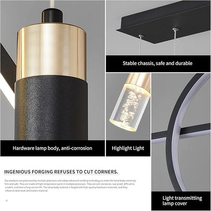 Siittoo Modern LED Pendant Lighting Fixtures, 45W Dimmable LED Modern Chandelier Lights with Geometric Shapes & Bubbles, 37'' Black Linear Wave Dining Room Light Fixture for Kitchen Island Living Room
