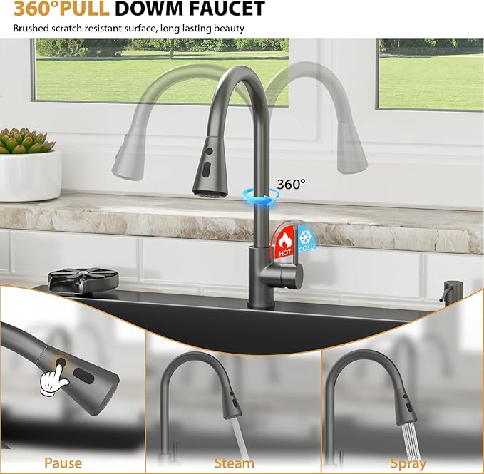 Mocoloo 33x22 Drop In Kitchen Sinks with Faucet 33 Inch Black Drop In Kitchen Sink 16 Gauge Stainless Steel Single Bowl Topmount Outdoor Sinks with Pull-out Faucet, Cup Washer and Soap Dispenser