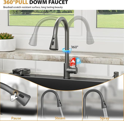 Mocoloo 33x22 Drop In Kitchen Sinks with Faucet 33 Inch Black Drop In Kitchen Sink 16 Gauge Stainless Steel Single Bowl Topmount Outdoor Sinks with Pull-out Faucet, Cup Washer and Soap Dispenser