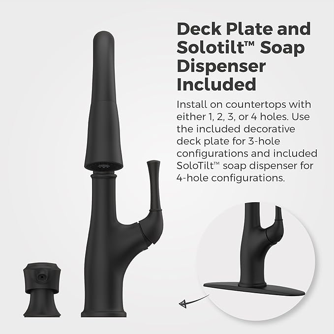 Pfister Alderwood Kitchen Faucet with Pull Down Sprayer and Soap Dispenser, Single Handle, NSF Certified, Matte Black Finish, F5297AWB