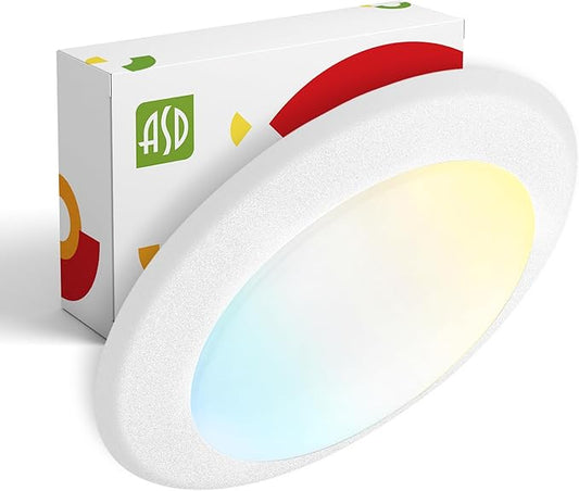 ASD 1 Pack LED Disk Lights 6 Inch, 15W 5CCT 2700K-5000K 1245LM CRI90+, Dimmable Flush Mount Ceiling Light Fixture, Low Profile Surface Mount Disc Lights, Junction Box or Recessed Can Install, ETL
