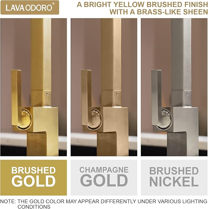 Brushed Gold Kitchen Faucet with Pull Down Sprayer, Lava Odoro Gold Single Handle Kitchen Sink Faucet, Gold Faucet for Kitchen Sink with Magnetic Docking Spray Head, Deck Plate, KF182-SG