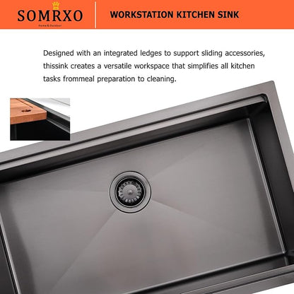 32 Inch Undermount Kitchen Sink Black - 16 Gauge Black Satainless Steel Kitchen Sink Undermount 32x19,10 Inch Deep Single Bowl Workstation Sinks with Accessories