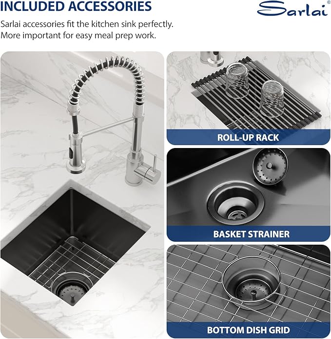 Sarlai 13 Black Bar Sink Undermount - 13x15 Gunmetal Black Under Counter Bar Prep RV Outdoor Kitchen Sink 16 Guage Stainless Steel Single Bowl Deep Sinks Basin