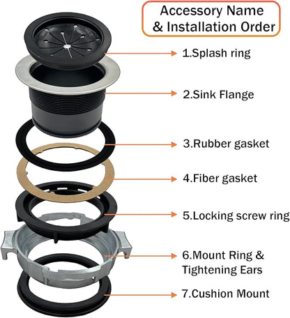 8Pcs/Set Garbage Disposal Sink Flange Kit with Stopper and Splash Guard for Waste King,4.49'' Sink Flange and Drain Lock Nut for Whirlaway,Waste King Garbage Disposal Drain Assembly Kit(114mm)
