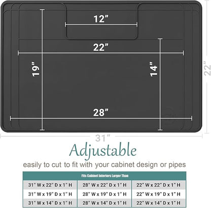 The Original Under Sink Mat - Silicone Waterproof mat, Trimmable, Easy to Clean, Kitchen cabinet liner, Under sink protector mats, Drip Tray with Lip (Dark Gray, 31" x 22")
