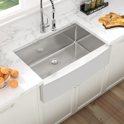 Sarlai 33 Farm Sink Stainless Steel - 33 x 22 Inch Farmhouse Kitchen Sink Ledge Workstation Apron Front Single Bowl 16 Gauge Stainless Steel Luxury Kitchen Farmer Sinks Basin