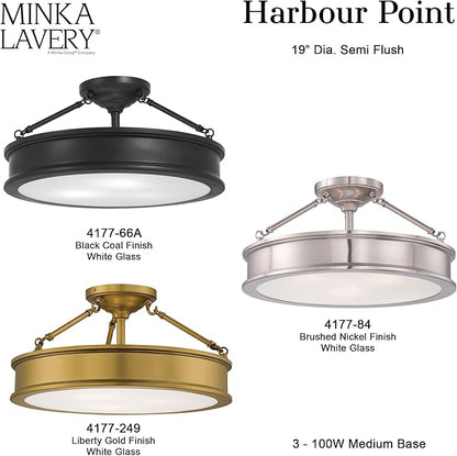 Minka Lavery 4177-249 Harbour Point Semi-Flush, 3-Light, 300 Total Watts, 19-in H x 9.75-in W, Liberty Gold