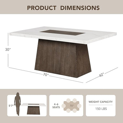 Furniture of America Rafferty Modern Solid Wood 70-inch Rectangle Dining Table with Genuine White Marble Tabletop and Tapered Pedestal Base, Seats up to 6, for Home Kitchen, Living Room, Dark Walnut