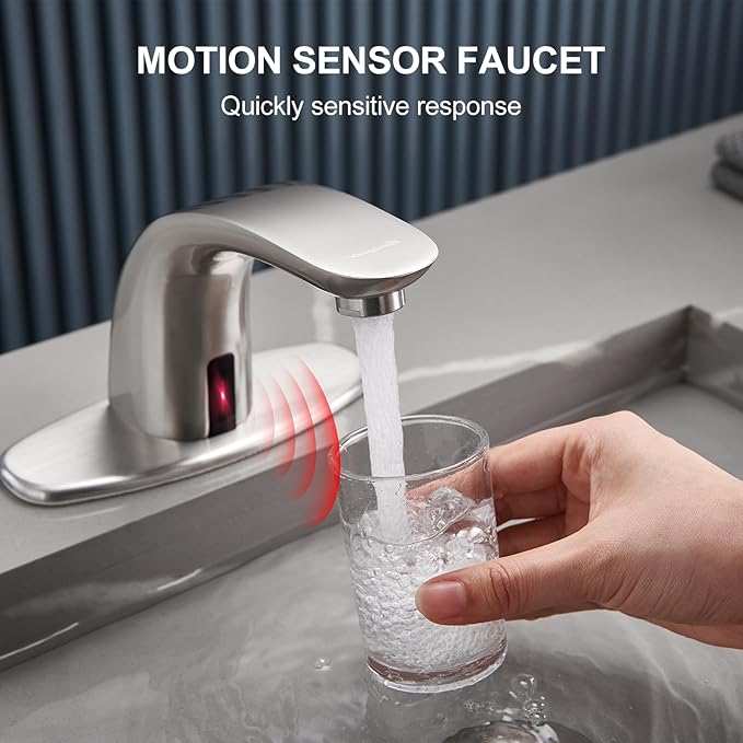 Charmingwater Touchless Bathroom Sink Faucet with Hole Cover Plate, Brushed Nickel