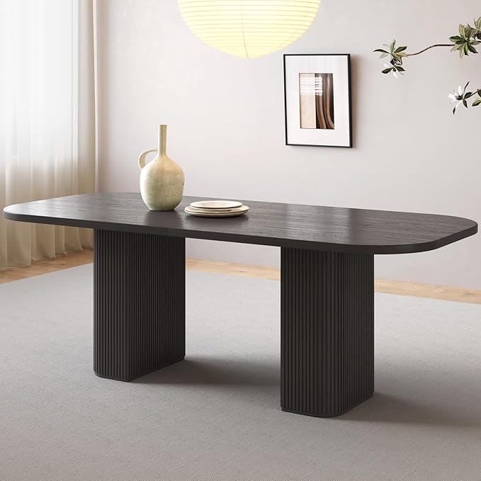 Miuuod 65" Dining Table for 4-6,Farmhouse Kitchen Table with Large Tabletop, Rectangular Dinner Eating Table for Dining Room,Living Room, Kitchen,Black