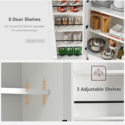 Amposei 72’’ Tall Kitchen Pantry Cabinet with Drawer & Adjustable Shelves, Modern Cupboard Storage Cabinet for Living Utility Room, White