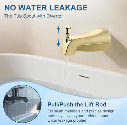 Universal Gold Tub Spout for 1/2" Copper Pipe, 1/2" IPS and 3/4" IPS, Bathtub Faucet with Diverter and Adapter and Hex Wrench (Polished Gold)