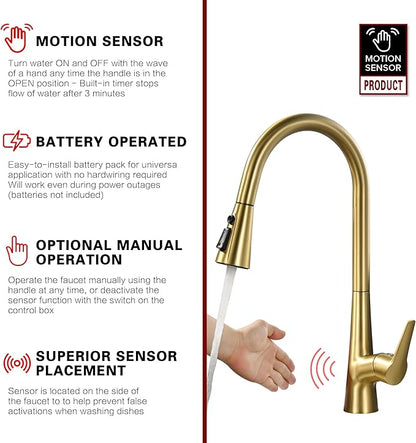 sumerain Touchless Pull Down Kitchen Faucet Brushed Gold Hands-Free Motion Sensor Kitchen Sink Faucet Single Handle