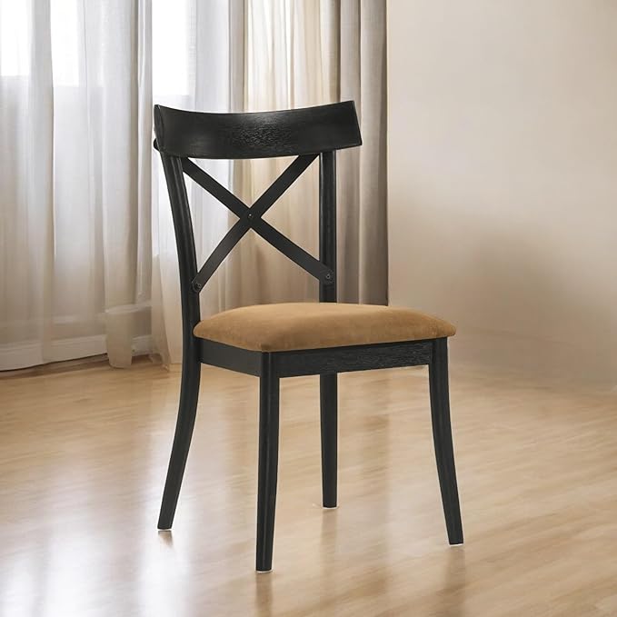 JUSTONE Dining Chairs Set of 2, Cross Back Side Chairs with Hillary Brown Leather Seats, Modern Wooden Kitchen Chairs, Walnut Black Finish for Dining Room, Kitchen, Home Cafe, Bar