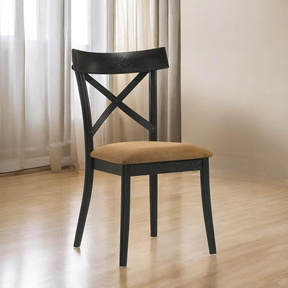 JUSTONE Dining Chairs Set of 2, Cross Back Side Chairs with Hillary Brown Leather Seats, Modern Wooden Kitchen Chairs, Walnut Black Finish for Dining Room, Kitchen, Home Cafe, Bar