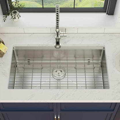 32 x 19 Inch Undermount Kitchen Sink Workstation 16 Gauge Stainless Steel Handmade Sink Round Corners Single Bowl Large Deep Under Counter Kitchen Sinks Basin, 32"x19"x9"