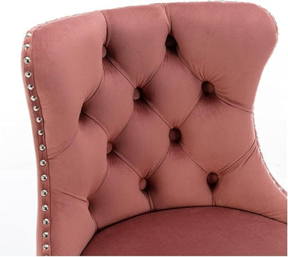 Swivel Velvet Barstools Adjusatble Seat Height from 25-33 Inch, Modern Upholstered Chrome Base Bar Stools with Backs Comfortable Tufted for Home Pub and Kitchen Island（Pink,Set of 2）