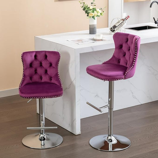 Modern Dining Chairs, Mid-Century Kitchen Table and Chairs with Sturdy Stable Base, Easy Assembly Luxury Furniture for Dining Room, Home Pub and Kitchen Island,Purple-Foam-2pc