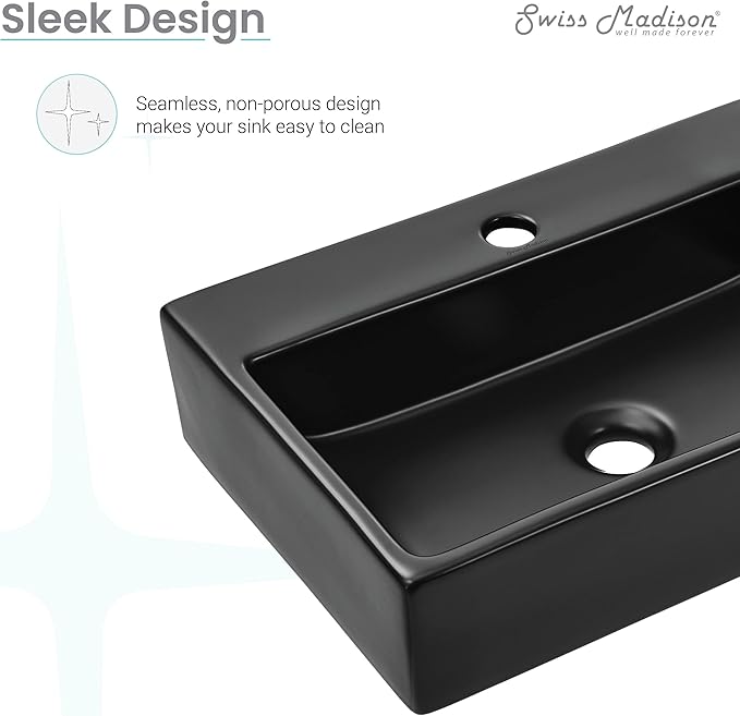Claire 20 Rectangle Ceramic Vessel Sink, Matte Black