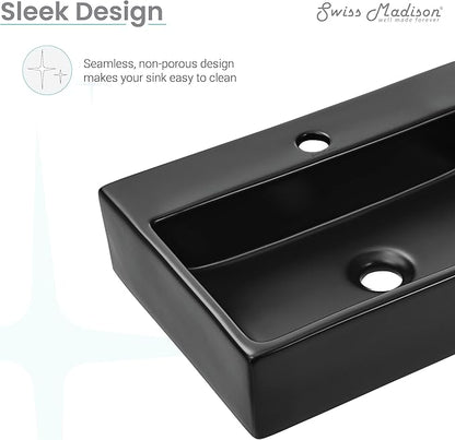 Claire 20 Rectangle Ceramic Vessel Sink, Matte Black