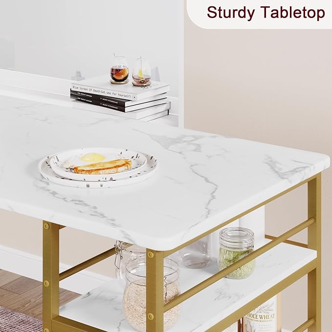 TrailBlaze 3-Piece Dining Table Set for 2, Counter Height Bar Table with 3 Storage Shelves, Soft Fabric Upholstered Chairs - Space-Saving Kitchen & Dining Room for Apartment, Small Spaces - Golden